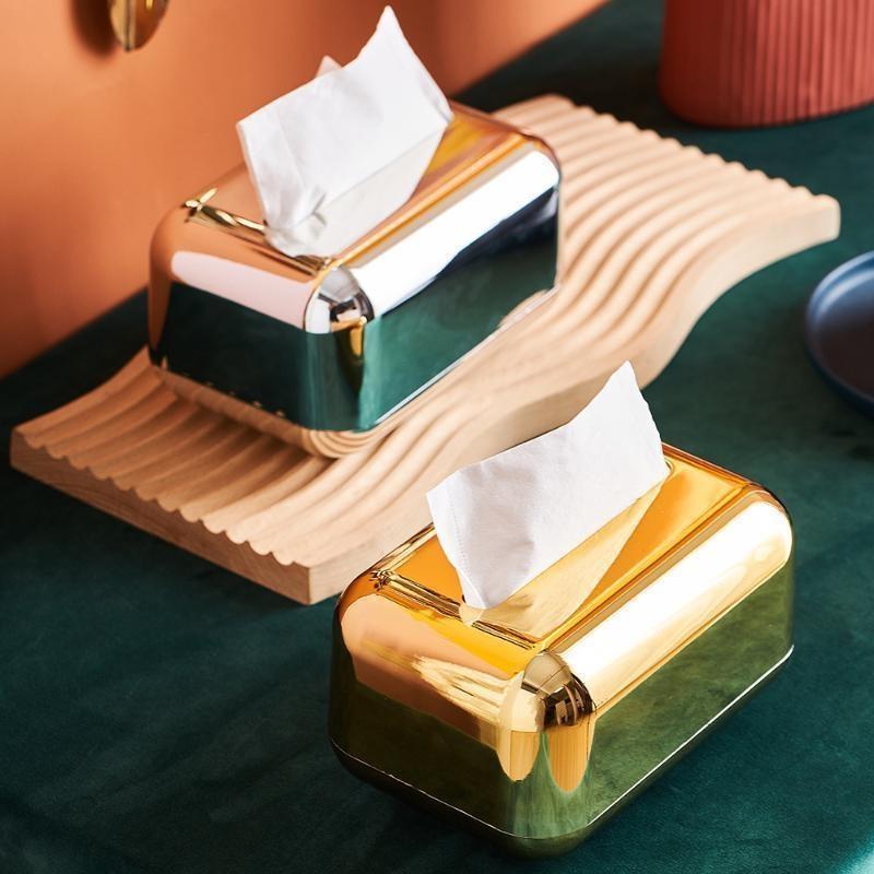 Luxury Golden Tissue Boxes Storage Napkin Holder Kitchen Tissue Box Paper Case Organizer Ornament Craft Desktop Tissue Holder