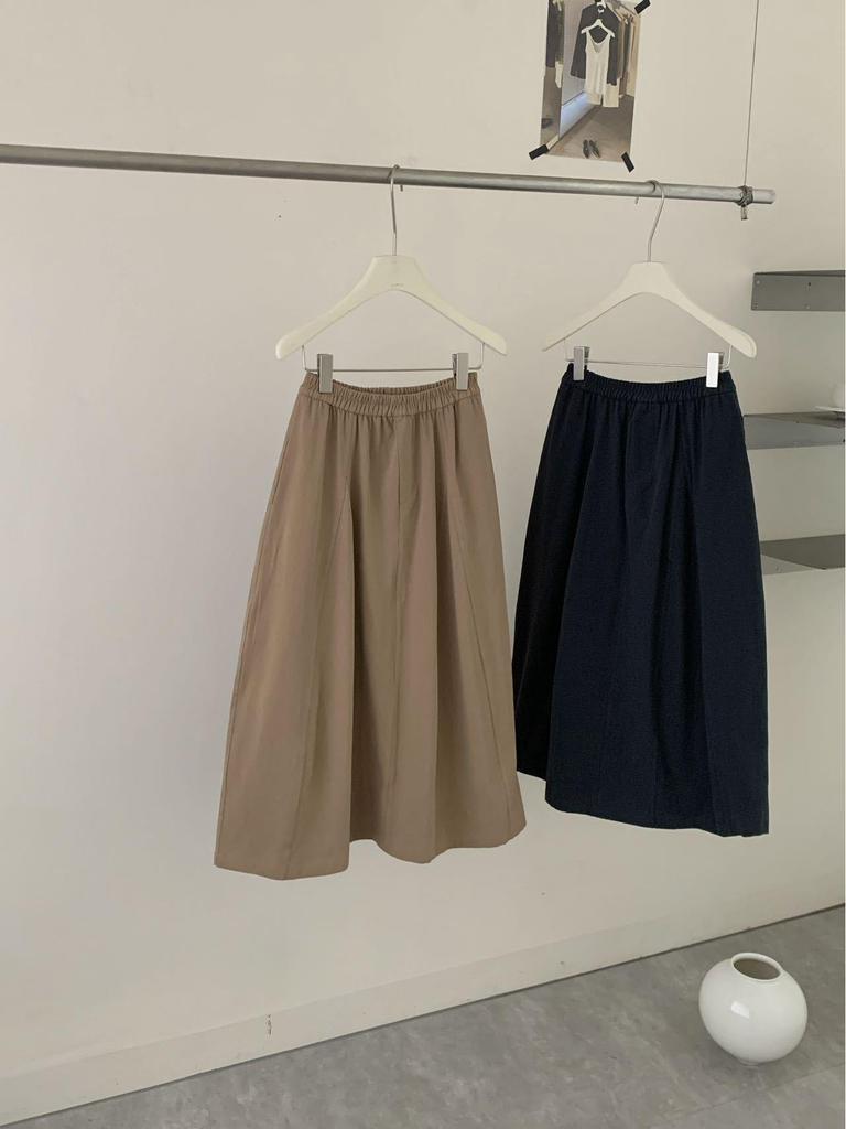 Pepper Patch Women's Elastic Waist Cotton Midi Skirt - Korean Style A-line for Spring/Summer