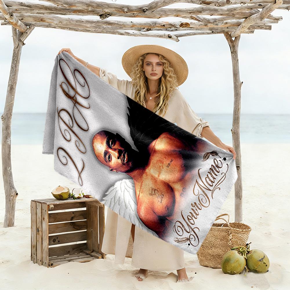 2pac Customizable Name Beach Towel High Absorbency & Quick-Dry For Beach Bathroom Outdoor Swimming Pool Camping Picnic Yoga Diving Vacation Accessorie