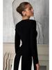 2024 Autumn/Winter Women's Retro High Waist Evening Dress - European & American Style, Color Block, Long Sleeve, Round Neck, Slimming Temperament.