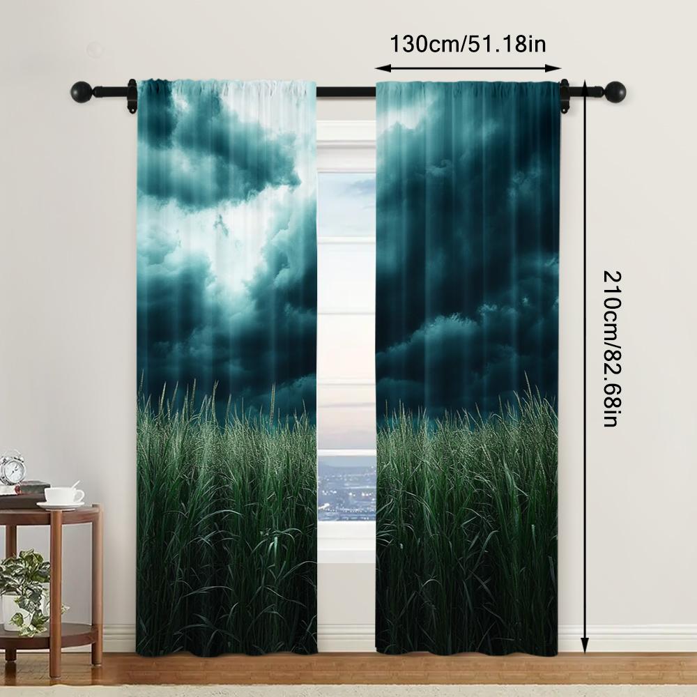 2pc, Scene Curtain Dramatic Sky Durable Polyester,Without Electricity Festive Holiday Applies To Indoor Celebrations, Room