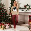 Family Matching Christmas Print Neck Long Sleeve Top and Pants Loungewear Set for Holiday
