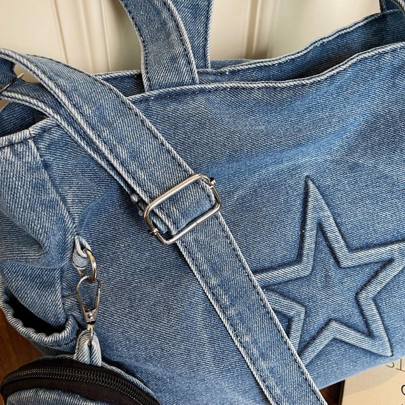 Jeanstasche Damen Große Kapazität Umhängetasche Fünfzackiger Stern Klasse Tragetasche