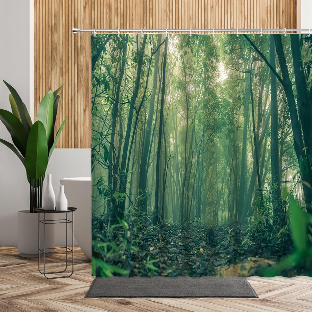 Green Jungle Shower Curtain Summer Forest Tree Bathroom Bath Decoration Home Decor Natural Landscape 3D Living Room Curtains Set