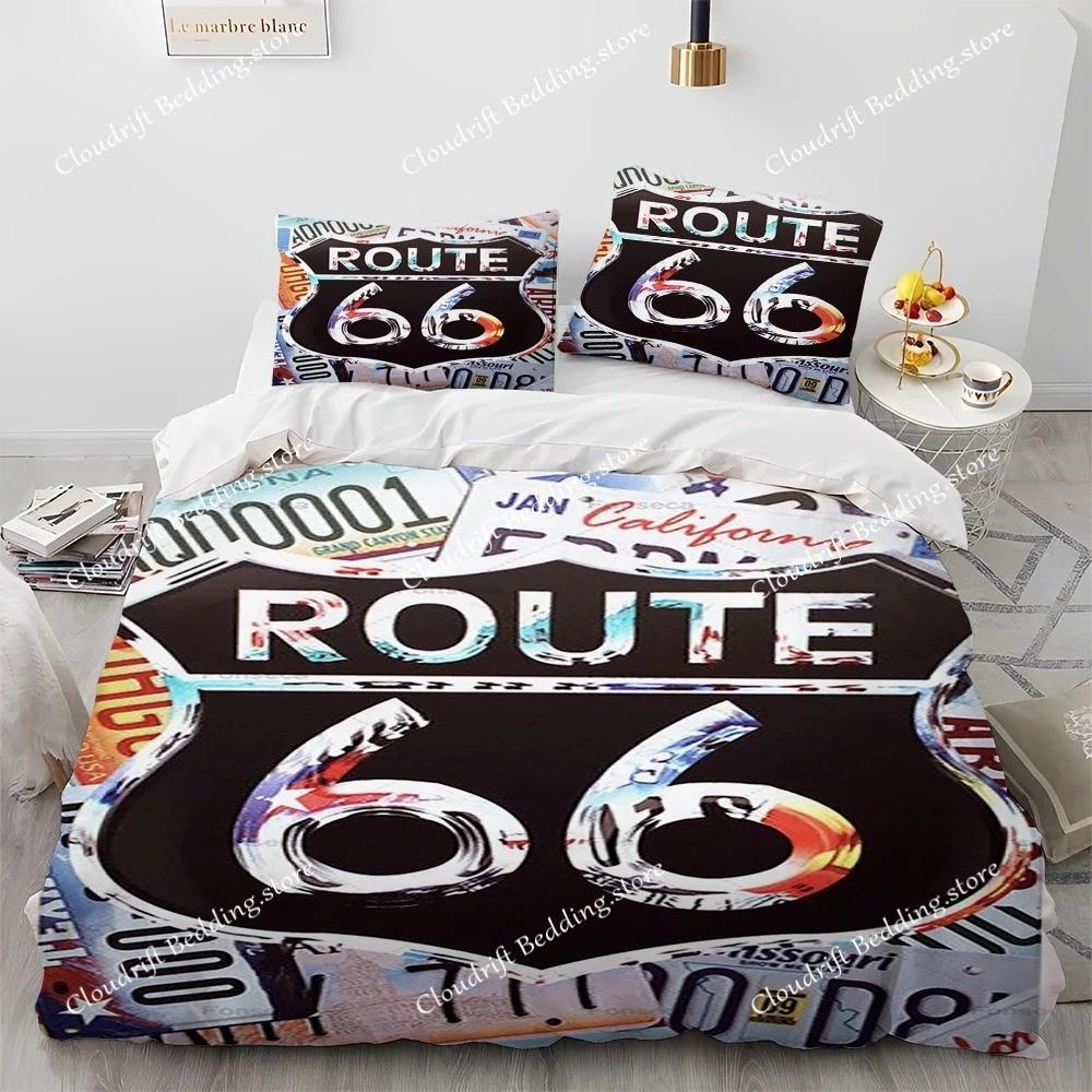 3D Tisk Historická Route 66,Matka silnic,Ložní souprava s přikrývkou,Povlak na peřinu Ložní souprava Prošívaná deka Povlak na polštář,Ložní souprava velikosti king queen