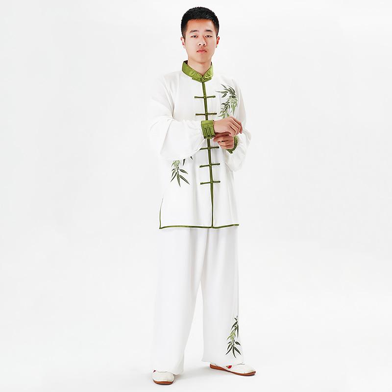 

2 шт./компл. рубашка унисекс с планкой на пуговицах, свободная сплошная цветная китайская традиционная одежда для тай-чи, одежда для кунг-фу, мужская одежда L зелёный