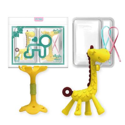 Ange Teether 2-piece Set, Nipple, Yellow (giraffe), Yellow (lips), Random Delivery (silicon Clip), 1 Set, Korean Baby Products
