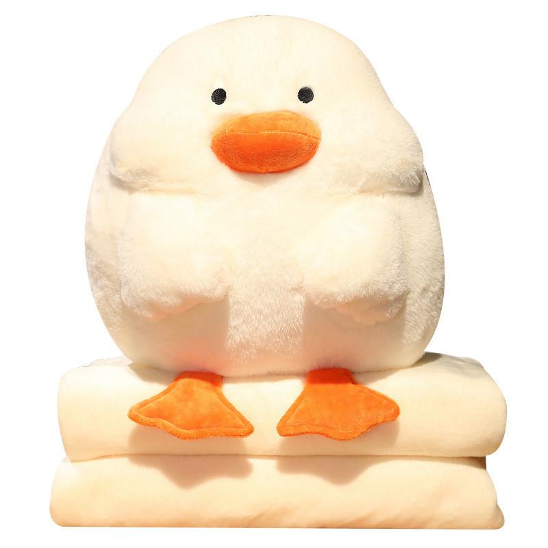 Cartoon Duck Warm Hand Pillow With Flannel Blanket For Office Napping And Travel Comfort