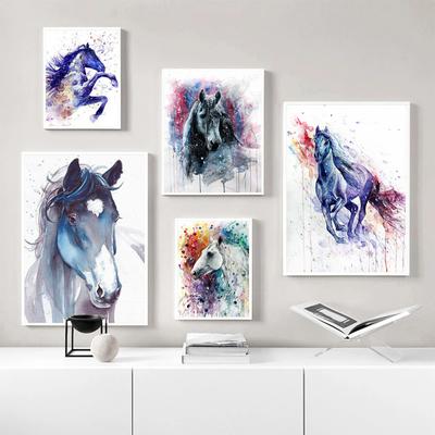 Watercolor Wild Animal Abstract Running Horse Canvas Painting Poster Decor Prints Wall Art Pictures Living Room Home Decoration