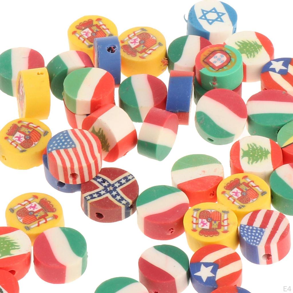 50 Pottery Beads Charms Craft Round Sliced Letter with Hole for Jewelry Making
