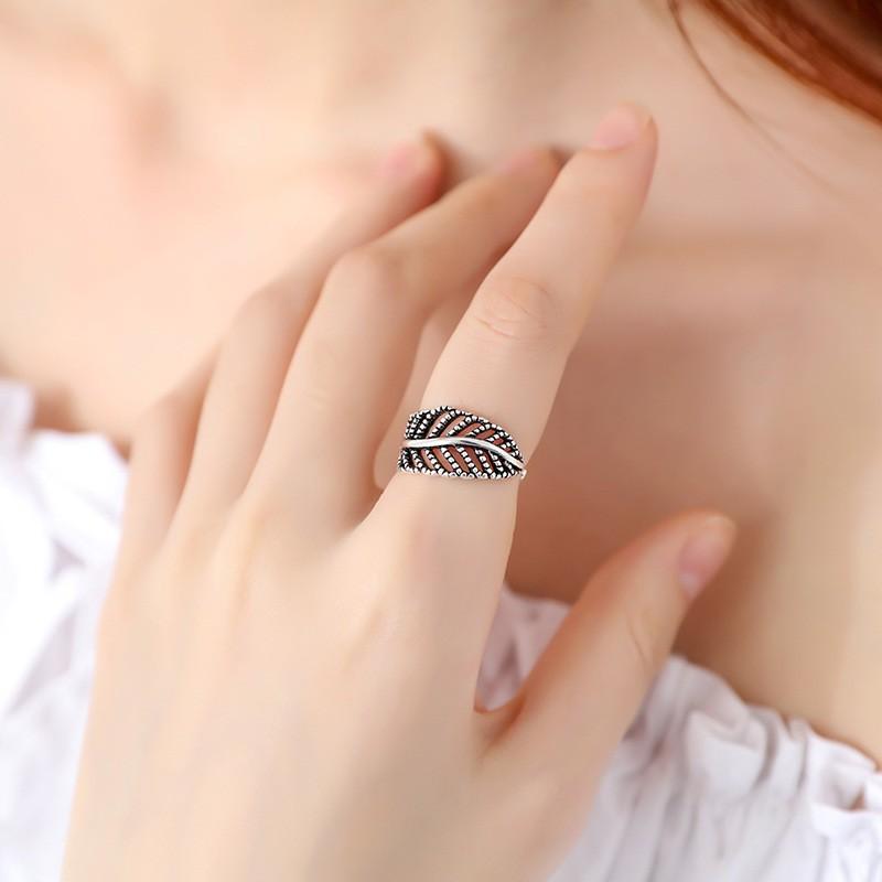 BELLA BOX Cross-border Leaf-shaped Opening Retro Ring, Simple And Cold Style For Women, Adjustable Index Finger Ring, Fresh And Unique Ring