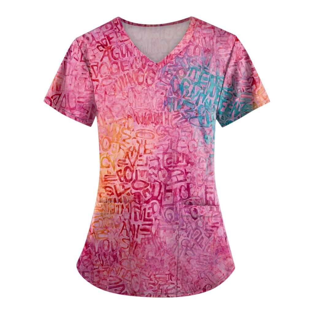 Dámská móda Overal s V výstřihem a krátkým rukávem s kapsami Potištěné topy Oblečení