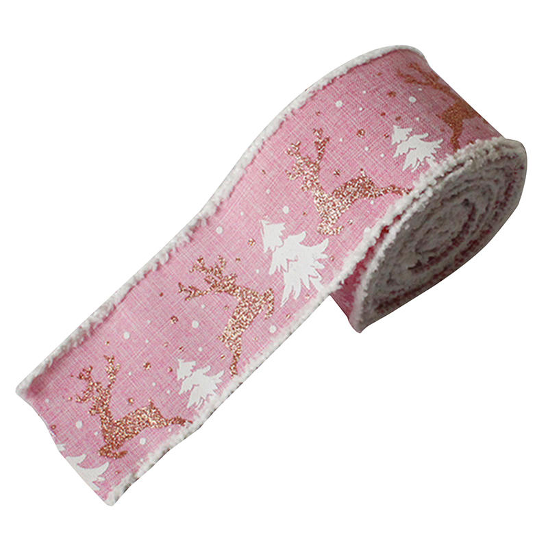 Cute Reindeer Wired Ribbon Diy Crafts Garland Gift Wrapping Ribbons Christmas Burlap Ribbon for Tree Decoration Home Decor