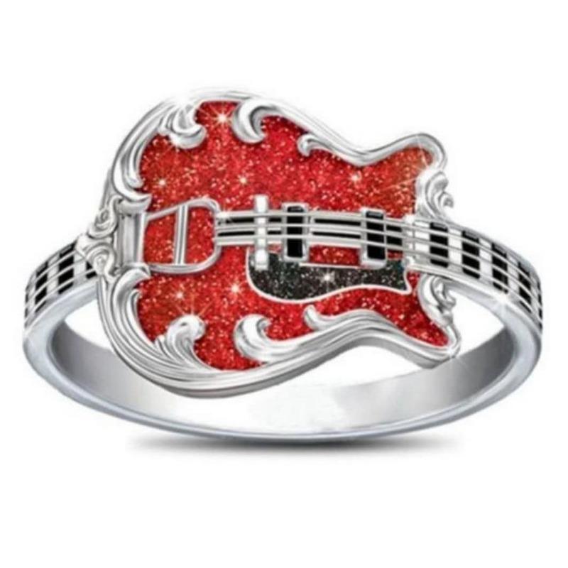 Jewelry Red Oil Drip Craft Guitar Ring New Ring Item