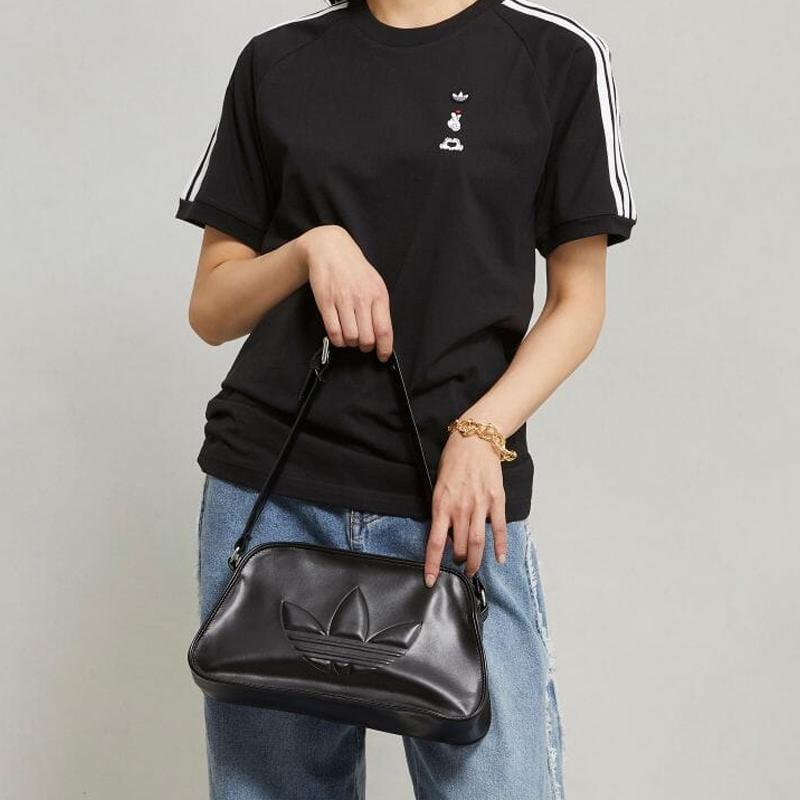 New Adidas Originals Polyurethane Embossed Trefoil Shoulder Bags Black IT7380