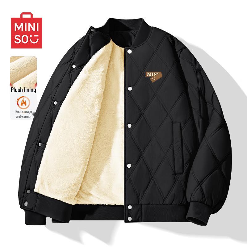 MINISO Men's Quilted Fleece-Lined Baseball Collar Padded Jacket