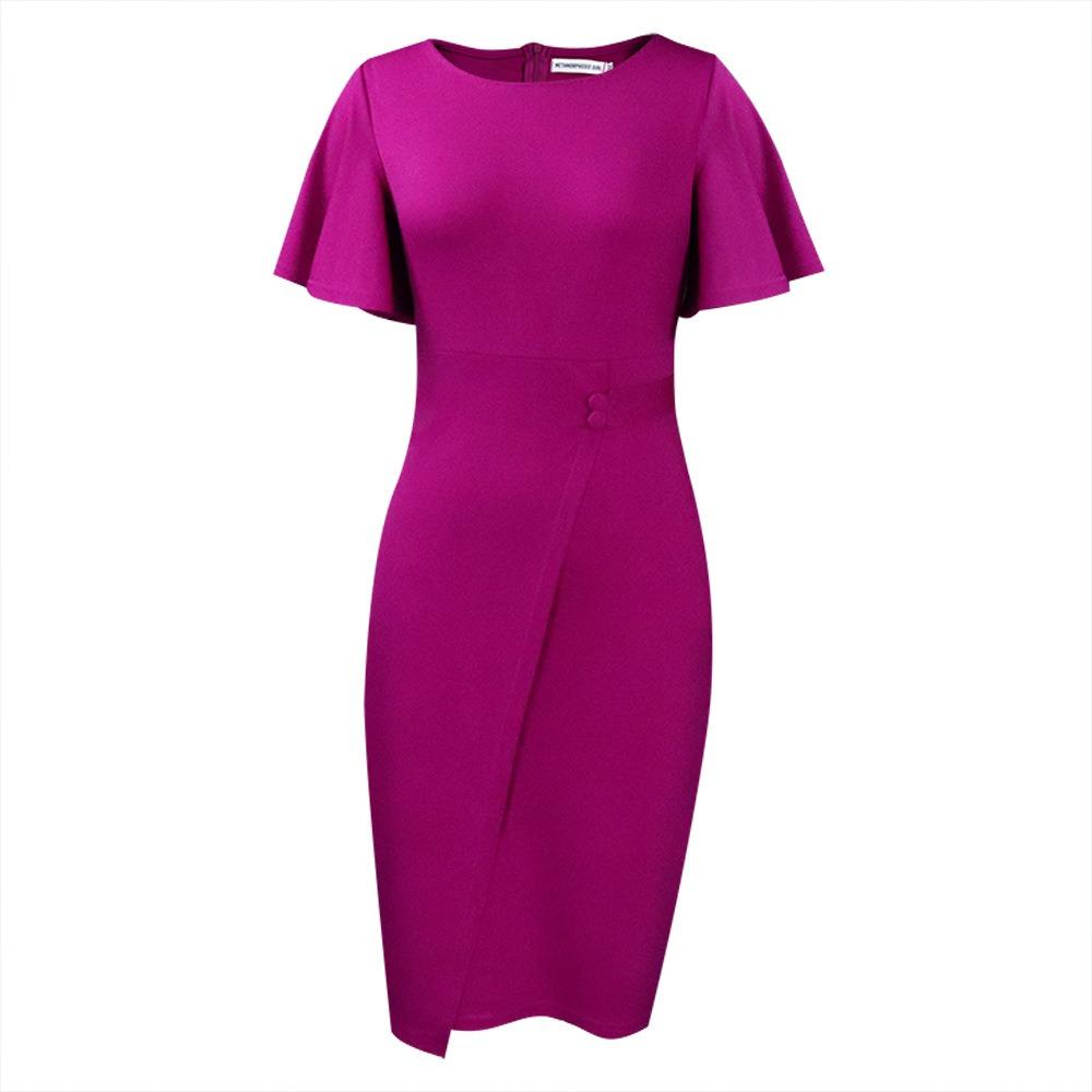 Women's Round Neck Flutter Short Sleeve Midi Dress Slim High Waist Solid Split Pencil Dress Polyester Spandex Elegant Office Bodycon Dress