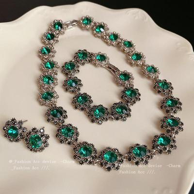 Elegant Rhinestone Flower Necklace & Earrings Set - European & American Light Luxury Court Style