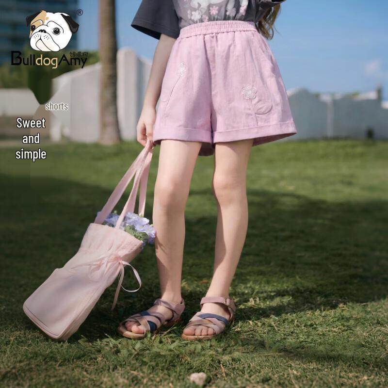 CHANZUIGOU Girls  Peach Pink 3D Flower Summer Shorts 130 cm