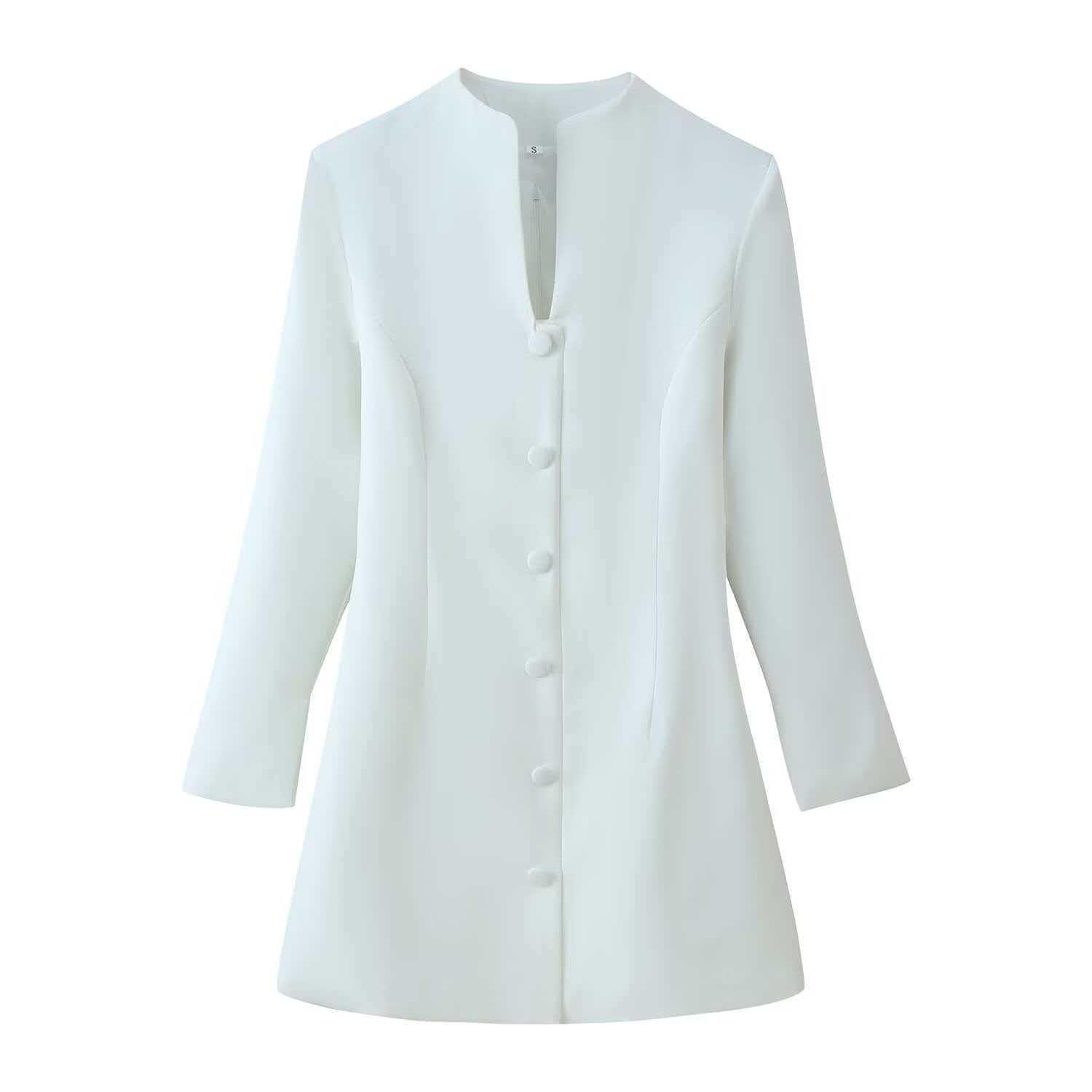 European Style Women s Summer Stand Collar Waist-Cinching Dress with Button Accents. Small белый