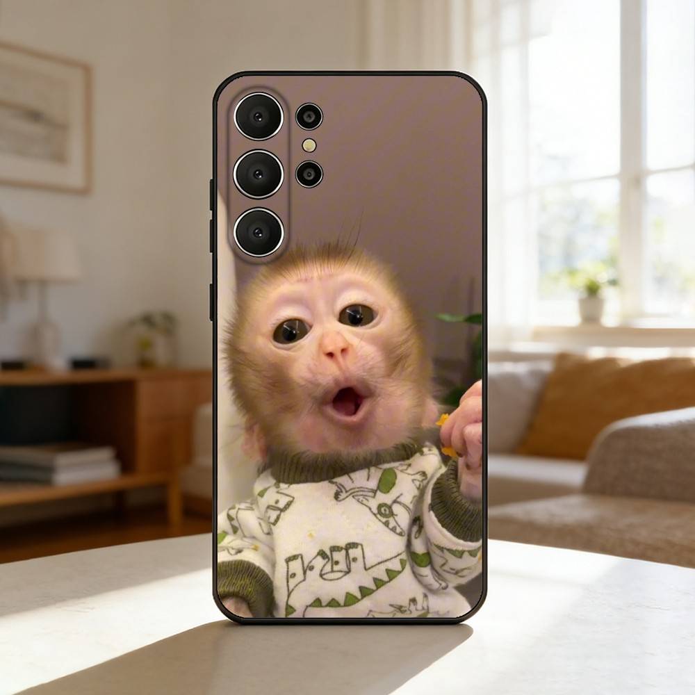 Cute Funny M-Monkey Phone Case For Samsung S26,S25,24,23,22,30,21,10,9,Ultra,Plus,Lite,Black Soft Case Samsung S24fe