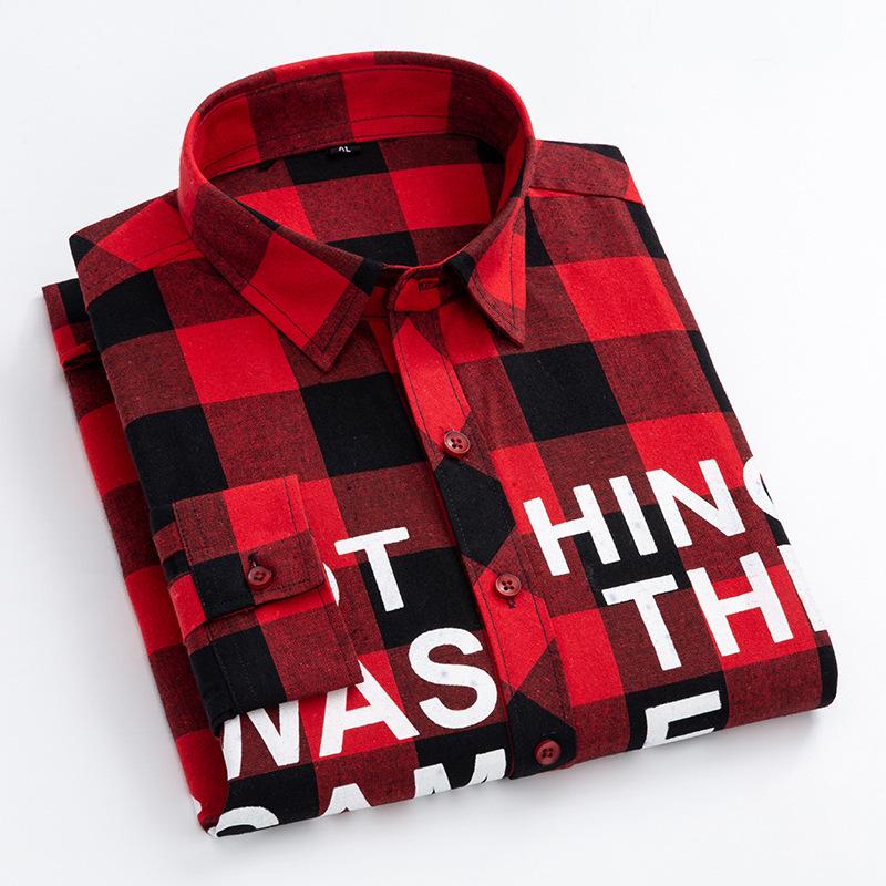 

Рубашка в клетку Мужская рубашка с длинными рукавами и принтом в виде букв Тонкая рубашка M красный