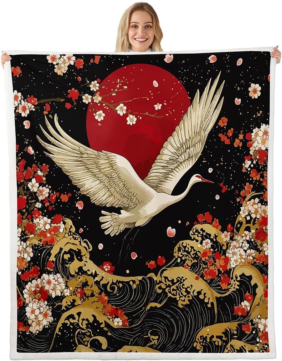 

GUOYU Blanket Japanese Female Samurai Throw Blanket Fox Sword Sexy Women Fleece Blanket Retro Fashion Style Ink Art Throws for Bed Couch 75x100cm (30x40inch)