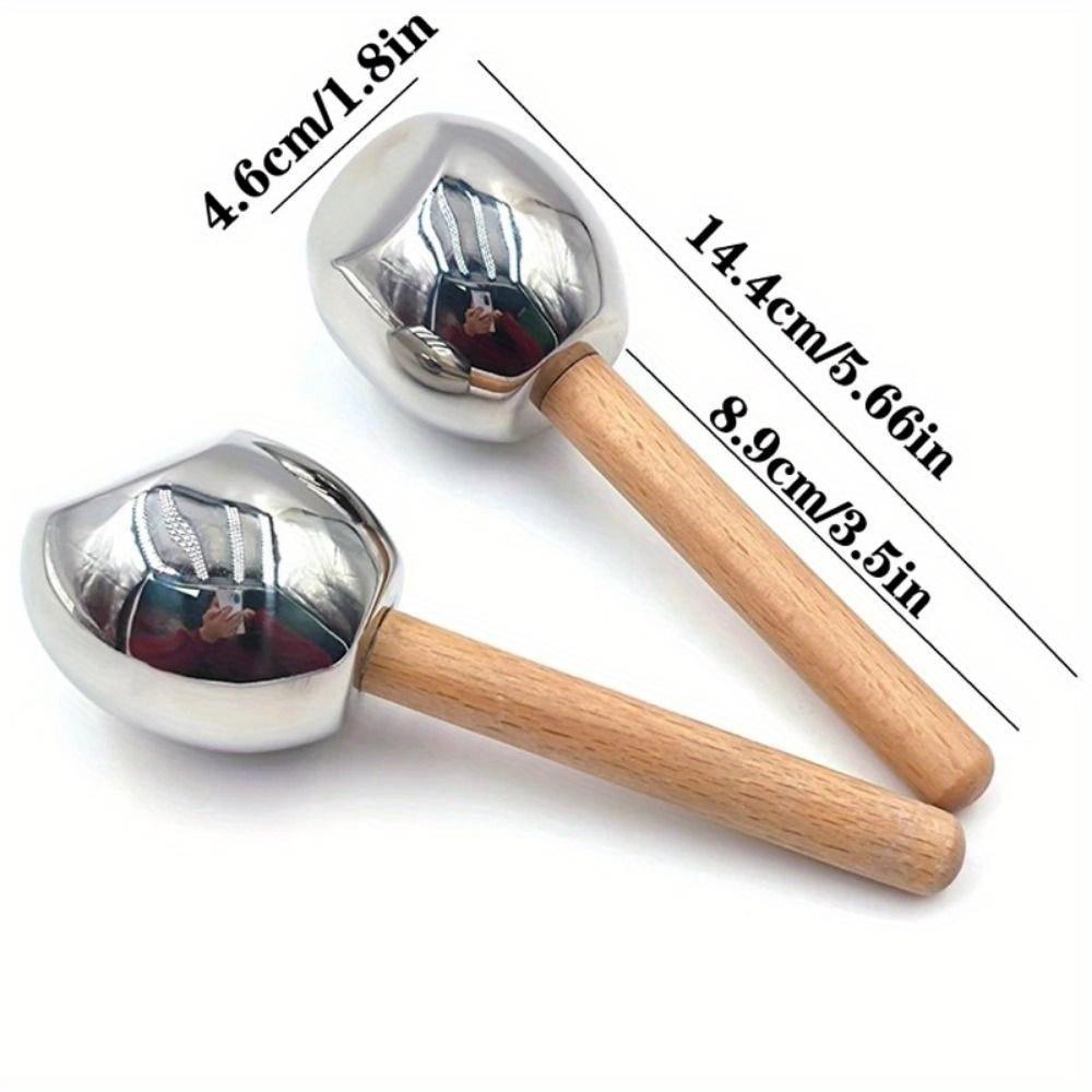 2pcs Wooden Handle Ice Wave Ball Stainless Steel Narrow Pores Face Massage Stick Soothing The Eyes Removing Edema