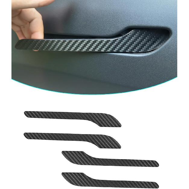 Carbon Fiber Door Handle Cover, Door Handle Protective Cover Decoration Compatible with Tesla Model Y/3 accessories (2017-2025) Highland & Juniper