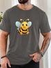 Cute Cartoon Bee Graphic Front Print Unisexs Crew Neck Short Sleeve Loose Casual Basic Summer Daily Soft Comfort Fit Wear Tee Shirt