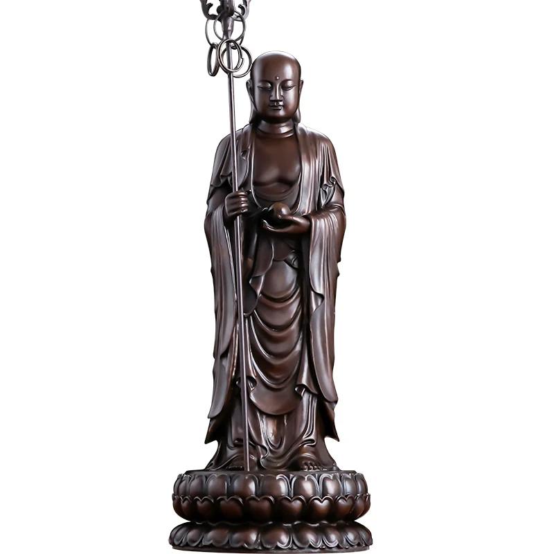 Pure Copper Enshrinement for Household Use Jiuhua Mountain Ksitigarbha Standing Bronze Buddha Statue