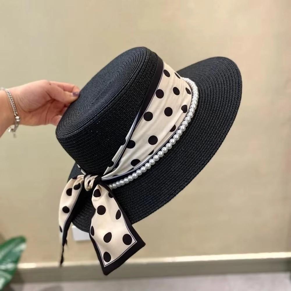 Cappello di Paglia Protezione Solare Cappelli a Secchiello a Tesa Larga Elegante Cappello Francese a Tesa Piatta Estate