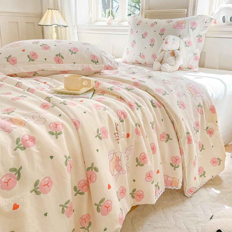 OLOEYA Little Bear Wrinkled Gauze Soy Fiber Summer Quilt