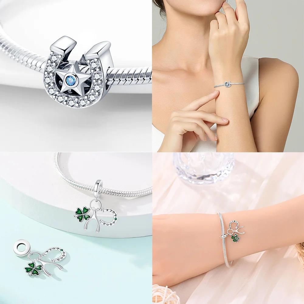 Copper U Shaped Lucky Four Leaf Clover Series Charms Beads Fit Original Bracelet Necklace Fine Diy Women Birthday Jewelry