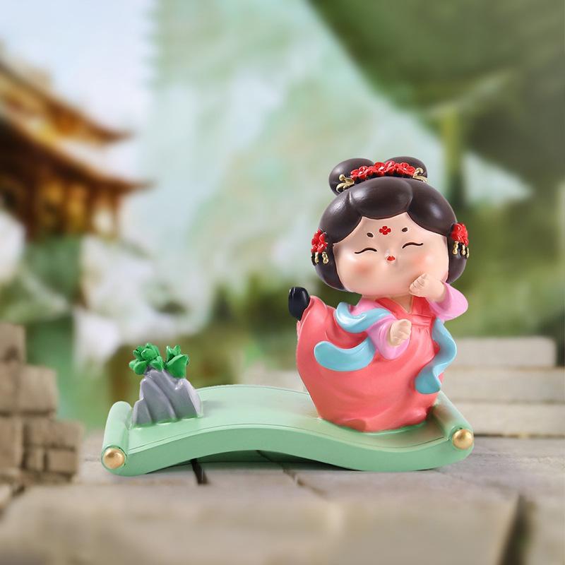 Guochao Ancient Style Tang Xiaohuan Picturesque Mobile Phone Holder Lazy Drama Chasing Artifact Desktop Small Ornament Holiday Gift