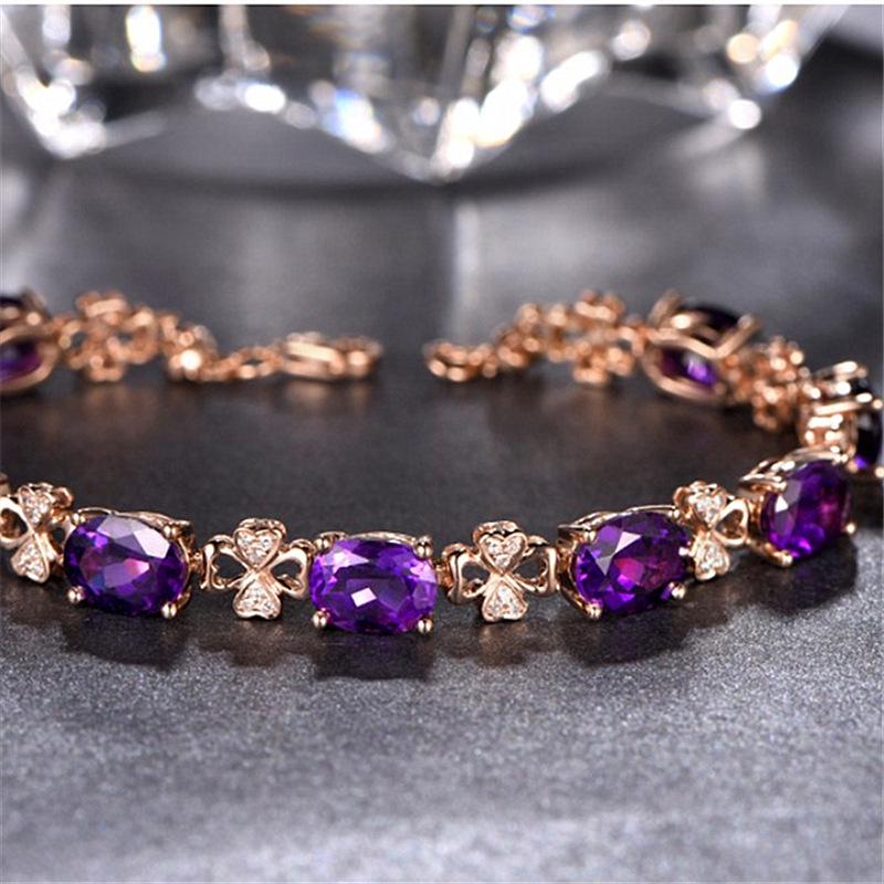 Rose Gold Plated Four-Leaf Clover Bracelet with Red Tourmaline and Ruby