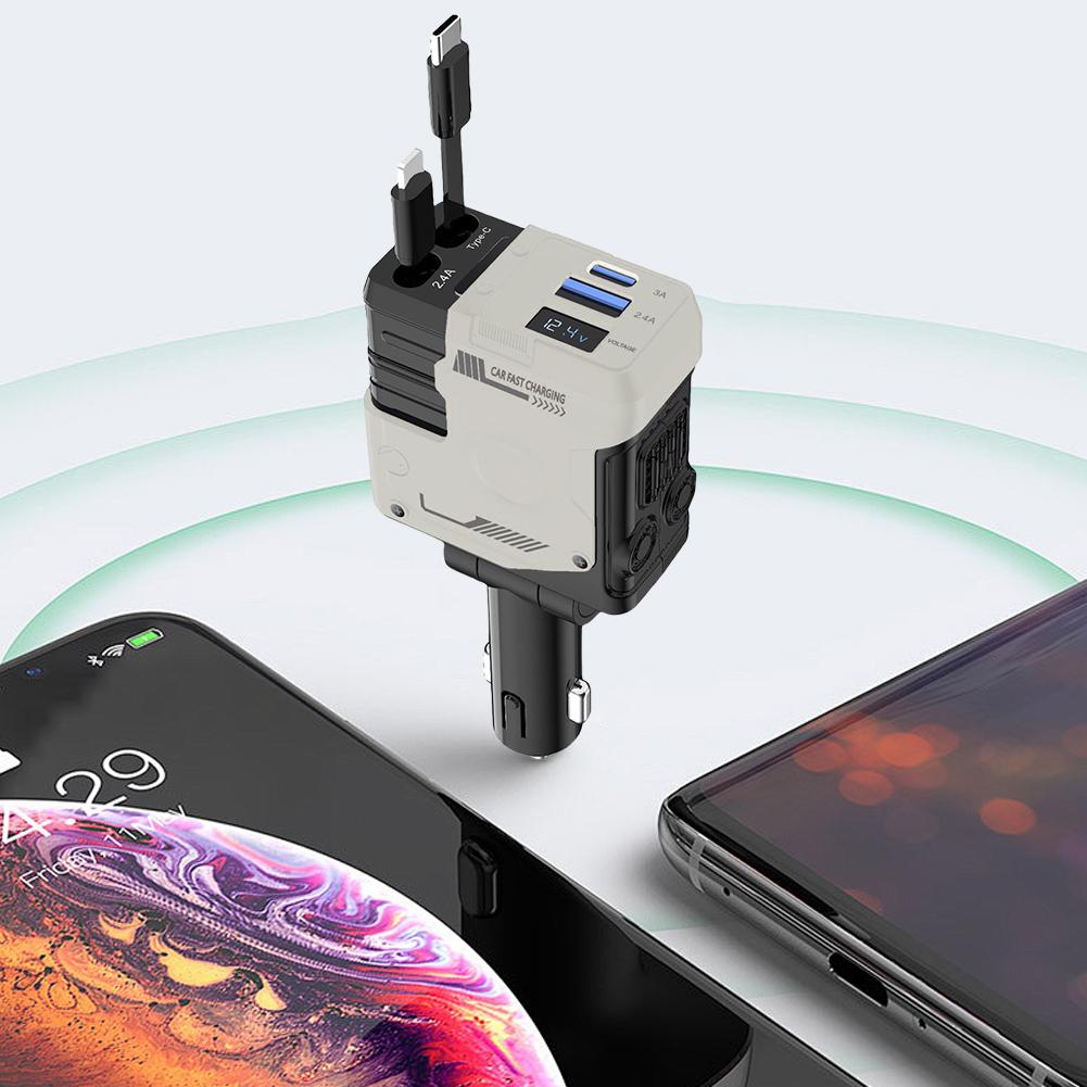 4 in 1 Retractable Car Charger Fast Car Phone Charger Adjustable Angle Type-C Car Charger Adapter Car Adapter Car Accessories
