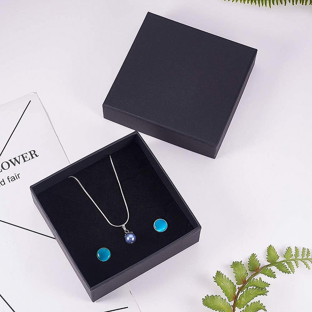 8pcs Kraft Paper Jewelry Boxes with Sponge Square Black 12x12x4.2cm