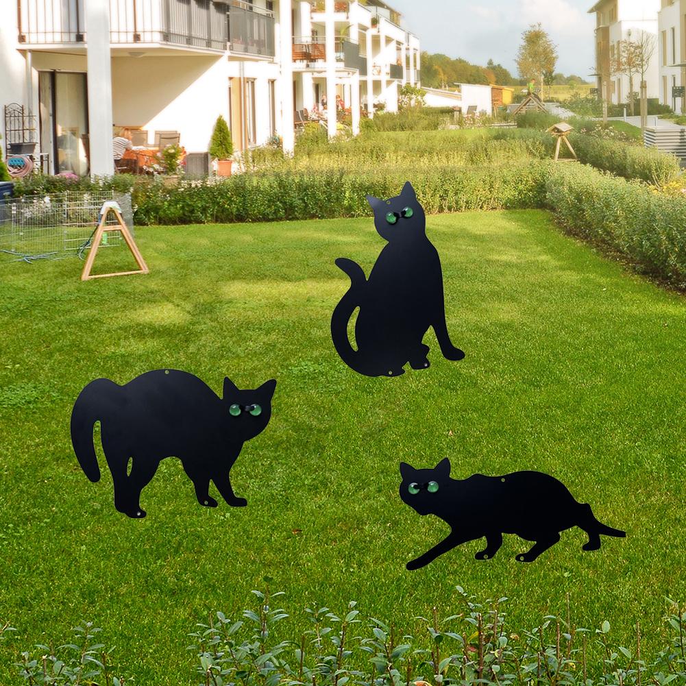 3 Pezzi Pali da Giardino in Metallo Gatto Nero con Occhi Riflettenti Pali Gatto Dissuasore per Uccelli Pali Decorativi da Esterno per Giardino Esterno