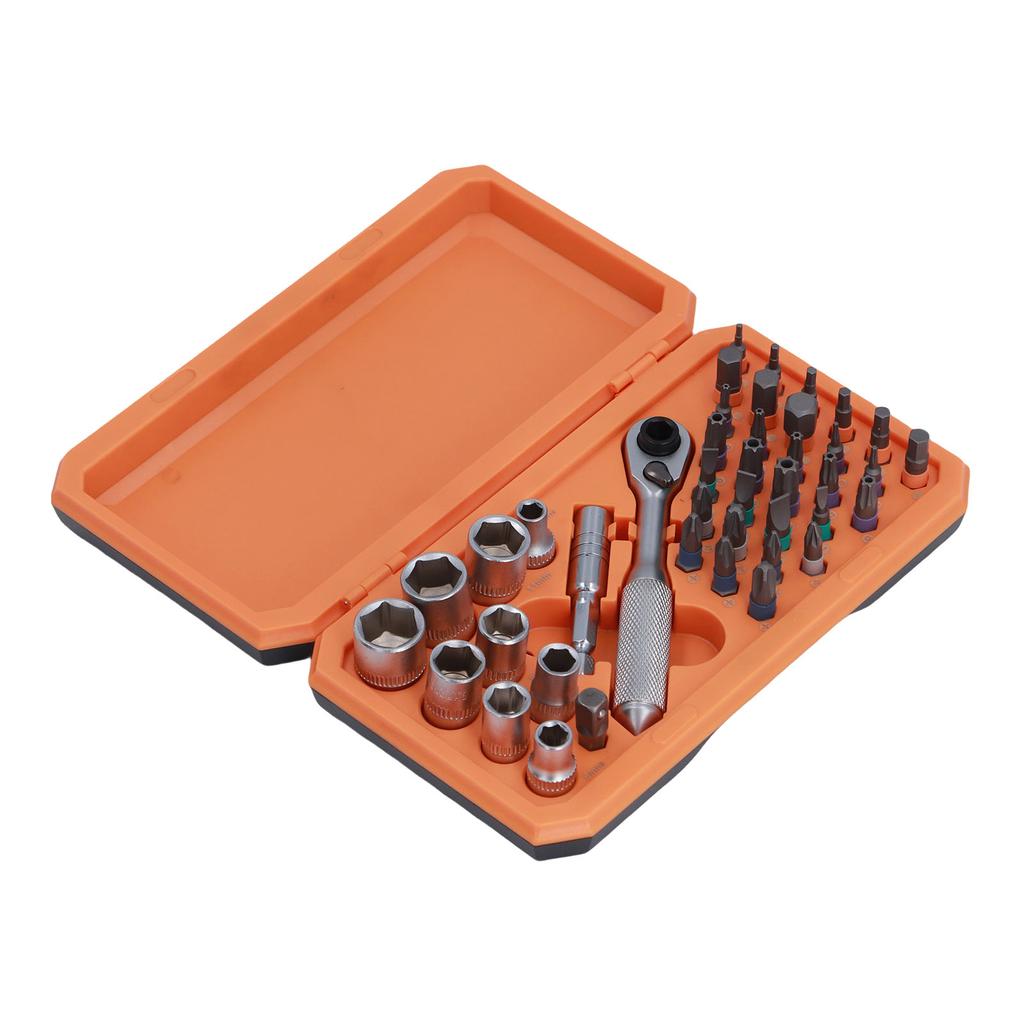 42-in-1 Ratsche Steckschlüssel-Set S2 Schraubendrehereinsatz-Kit für Mechanik Möbel Fahrradreparatur Orange Box