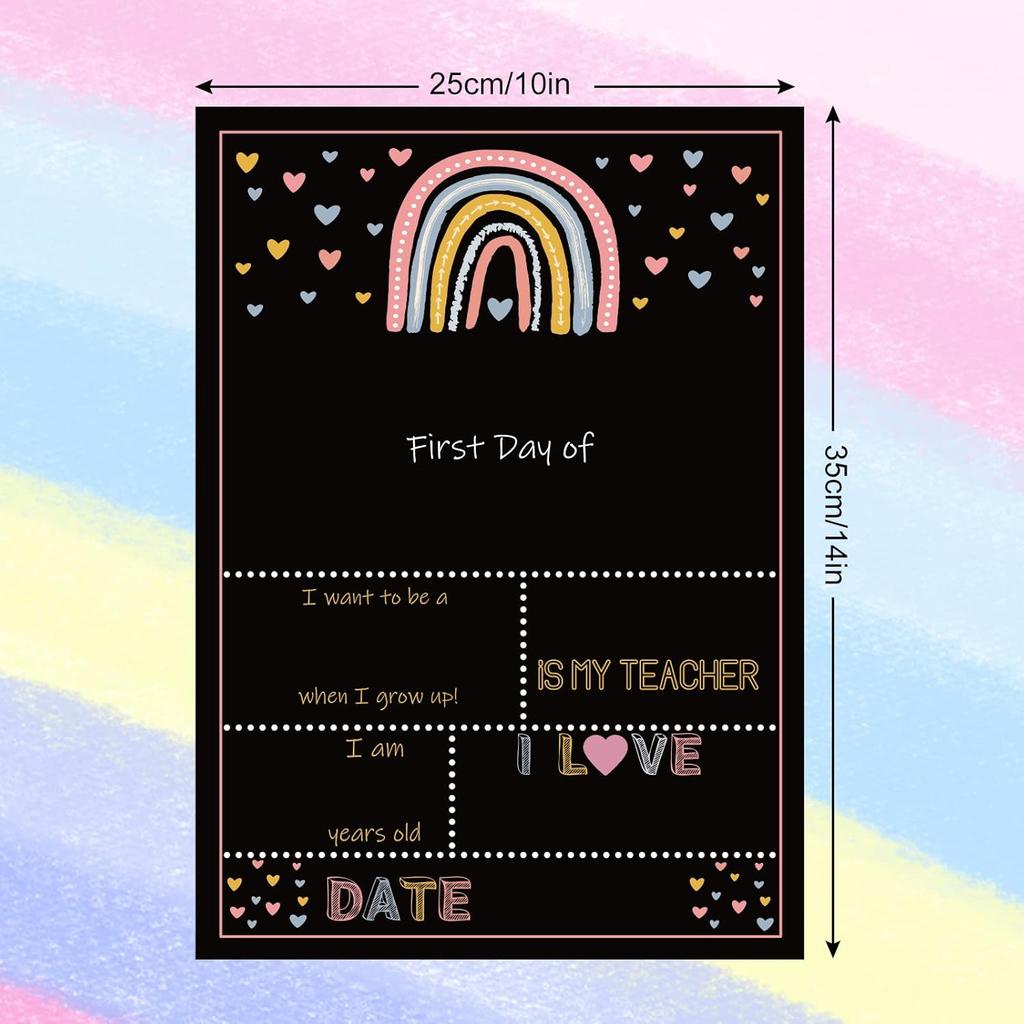 Whaline First and Last Day of School Chalkboard Double-Sided Boho Rainbow Back To School Board Sign Reble Erasable Cute Rainbow Photo Prop for