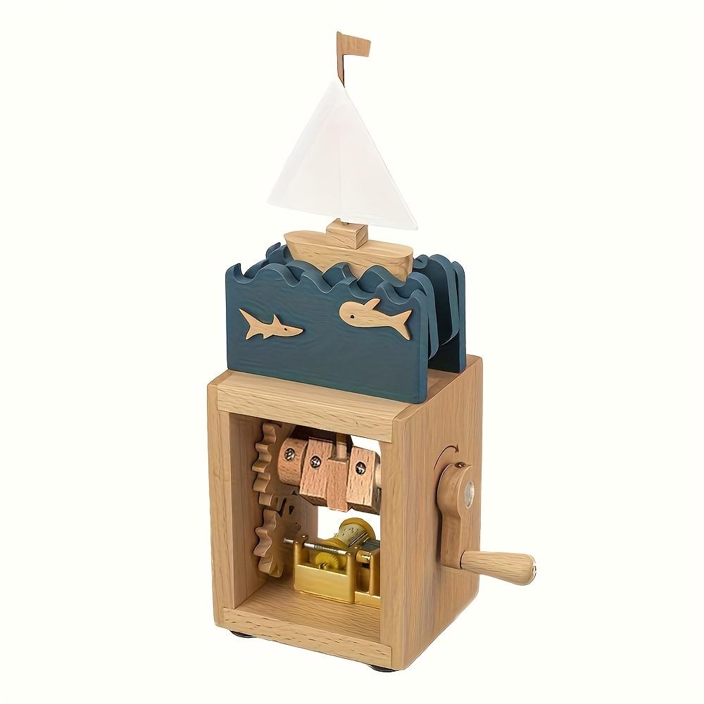 Mediterranean Style Wooden Music Box - Nautical Theme, Sailing Ship with Waves Design, Handcrafted Mechanical Music Box with Rotating Feature