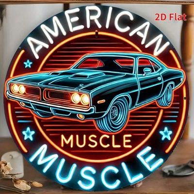 Vintage Neon Muscle Car Metal Sign Garage Wall Art With Blue Red Lights