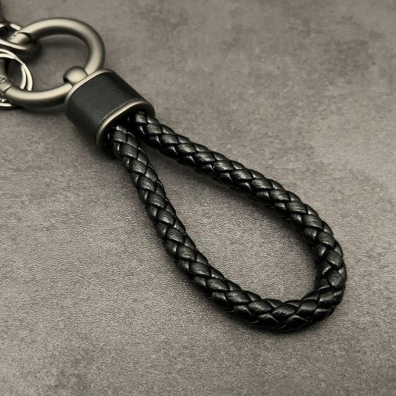 [Rockyu] Keychain for Men and Women Genuine Leather Braided Leather