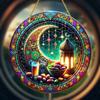 Ramadan Eid Acrylic Hanging Ornament Colorful Circular Islamic Decor for Home Garden Outdoor Eid al Fitr Mubarak Festival Gift