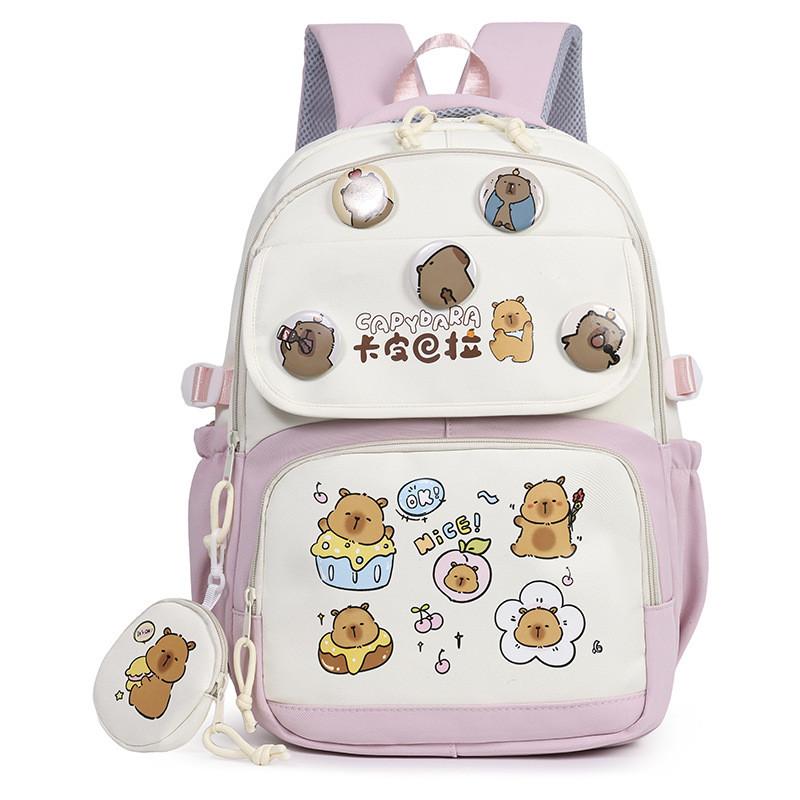 Cartoon Capybara Student Backpack For Middle School With Lightweight Oxford Fabric And Comfort Fit