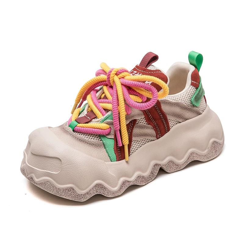 Fashion GKTINOO Sneakers Women Genuine Leather Thick Soled Big Toe Lace-Up Spring Autumn Lady Casual Flat Shoes Handmade Women Shoes