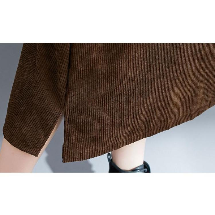 Plus Size Women Corduroy Sleeveless Long Dress Casual Loose Large Lady Dress