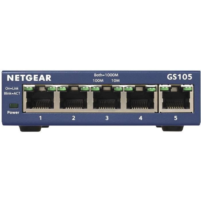 NETGEAR GS105 Switch Ethernet 5 Ports Métal Gigabit (10/100/1000), Protection ProSAFE, Garantie À Vie Idéal Pour Les PME Et TPE