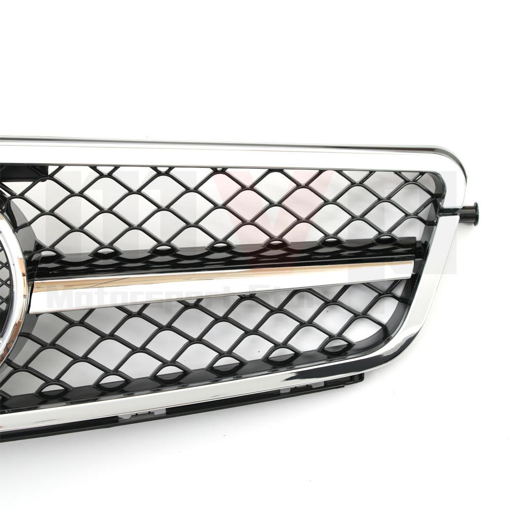 Chrome Black AMG Style Racing Grille With OE Style Emblem Logo For Mercedes Benz C-Class W204 2008-2014 C180 C200 C250 C300 C350 QA1